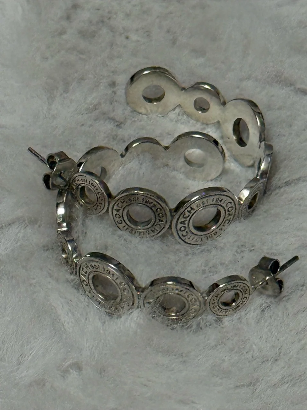 Coach Circular Logo Link Earrings in Silver - Picture 5 of 11